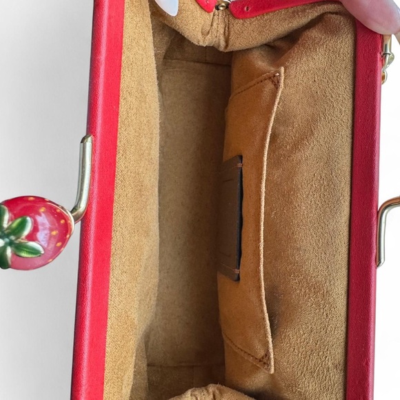 Coach Cherry Red Leather Clutch with Gold Chain